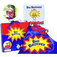 Tickle & Main - Big Brother Gift Set - 3 Piece Set Includes Big Brothers are Superheroes Book, Satin Cape, and Mask.