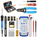 LIUMY 15 in 1 Soldering Iron Kit, 60W Adjustable Welding Iron︱Digital Multimeter︱5pcs Soldering Iron Tips︱Electrical Pen︱Double Screwdriver︱Soldering Station︱Wire Stripper Cutter︱Heat Shrink Tube