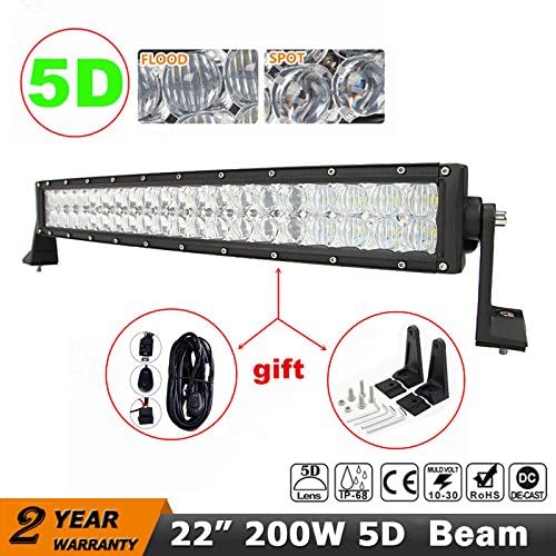 Yamaige IP68 22" 200W 5D Lens CREE LED Light Bar Waterproof Flood Spot Combo Work Light Driving Lights Fog Lamp Offroad Lighting for SUV Ute ATV Truck 4x4 Boat,2 Years Warranty