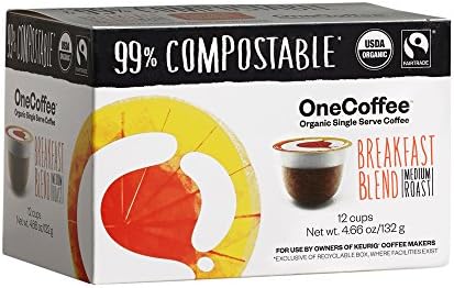 OneCoffee Organic Single Serve Coffee for Keurig Coffee Makers- 1 Box of 12 Cups Breakfast Blend Medium Roast