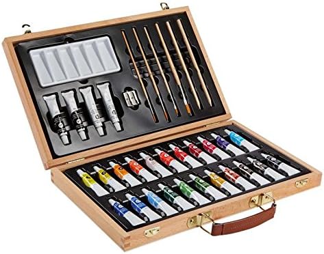 MALETIN DE PINTURAS ACRILICAS DE MADERA DE HAYA 34 PIEZAS ESTUCHE: Amazon.es: Hogar