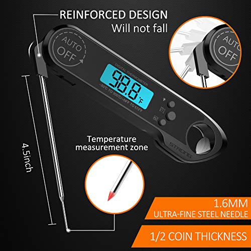 Meat Thermometer,Cuteadoy IP67 Waterproof Fast Folding Digital Instant Read Thermometer BBQ Thermometer with Calibration and Backlit Function Cooking Thermometer for Food,Milk,Grill,Bath (Black) - Thumbnail 2