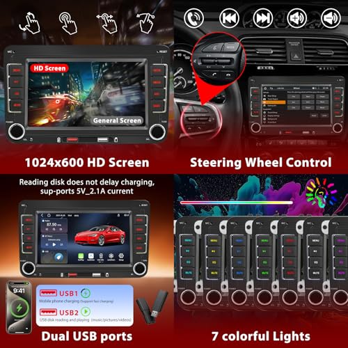 Car Radio for VW Golf 5 Golf 6 Polo Touran Passat Tiguan Skoda Touran EOS, Apple CarPlay and Android Auto Wireless, 7 Inch Screen Bluetooth FM AM USB RDS SWC Mirror Link for iOS/Android+Canbus
