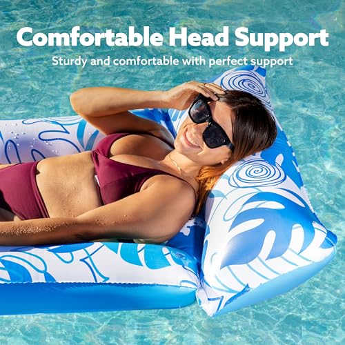 Sloosh Flotadores Inflables para Piscina, 2 Piezas Flotadores XL, Cama Flotante con Reposacabezas para Adultos, Colchoneta Flotante para Lago, Playa, Piscina y Diversión Acuática