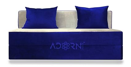 Adorn India Easy Three Seater Sofa Cum Bed (Blue and Gold)