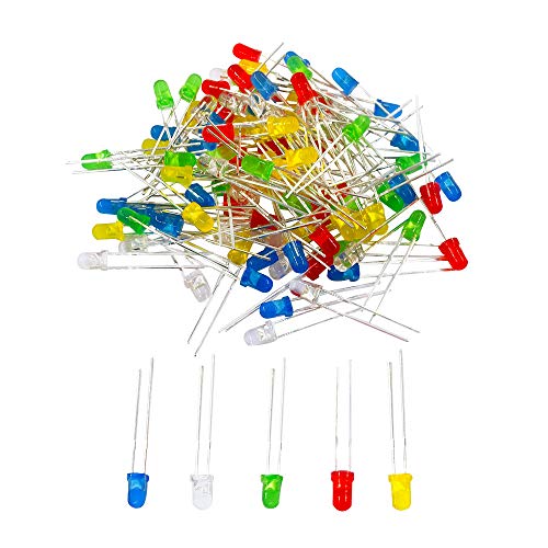 JABINCO 100pcs 3mm LED Light Diodes, Red/Green/Yellow/Blue/White LED Circuit Assorted Kit for Science Project Experiment - Thumbnail 5