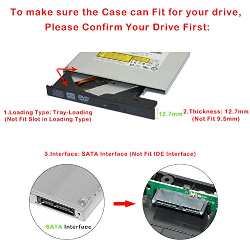 External USB 3.0 12.7mm SATA Optical Drive Case, Enclosure Case Compatible with 12.7mm SATA Optical CD/DVD/Blu-Ray Drive