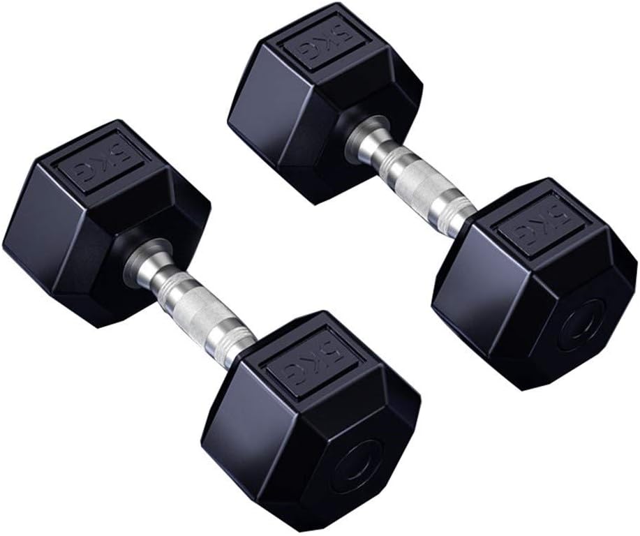 Style wei Dumbbells A Pair of Rubber Encased Hex Dumbbell Multiple Weights Set Fitness Equipment Physical Training