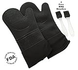 Gizmo Silicone Oven Mitts - Best For Cooking in The Kitchen or on the BBQ - Extra Long - Heat Resistant and FDA Certified - 2 Gloves and 2 Free BBQ Brushes - Makes a Great Gift