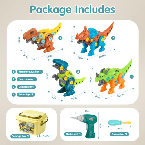Dreamon Dinosaur Toy Child Boy 3 4 5 7 8 Years Old with Storage Box Electric Drill DIY Construction Puzzle Toy Gift for Boys Girls