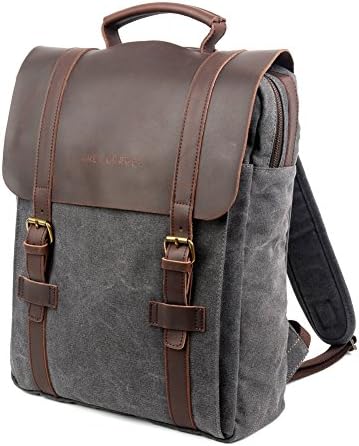Grey Gravel Vintage Canvas & Leather Backpack for Women in Brown