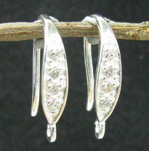 2x Sterling Silver Ear Wire/Earwires French Hook With Cz Crystal Dangle Earring Connector