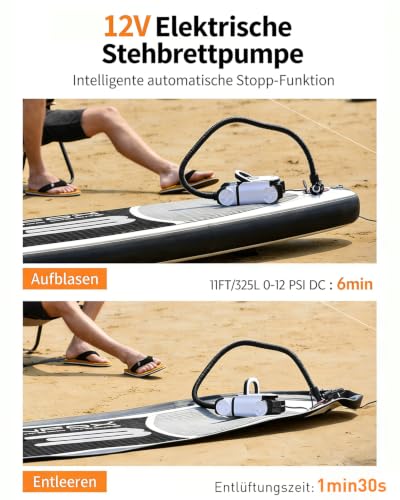 BAVIZZN 22PSI Electric Sup Pump 12V DC Sup Electric Pump Auto Stop Suitable Inflator & Deflator Paddle Boards, Inflatable Boats, Water Sports
