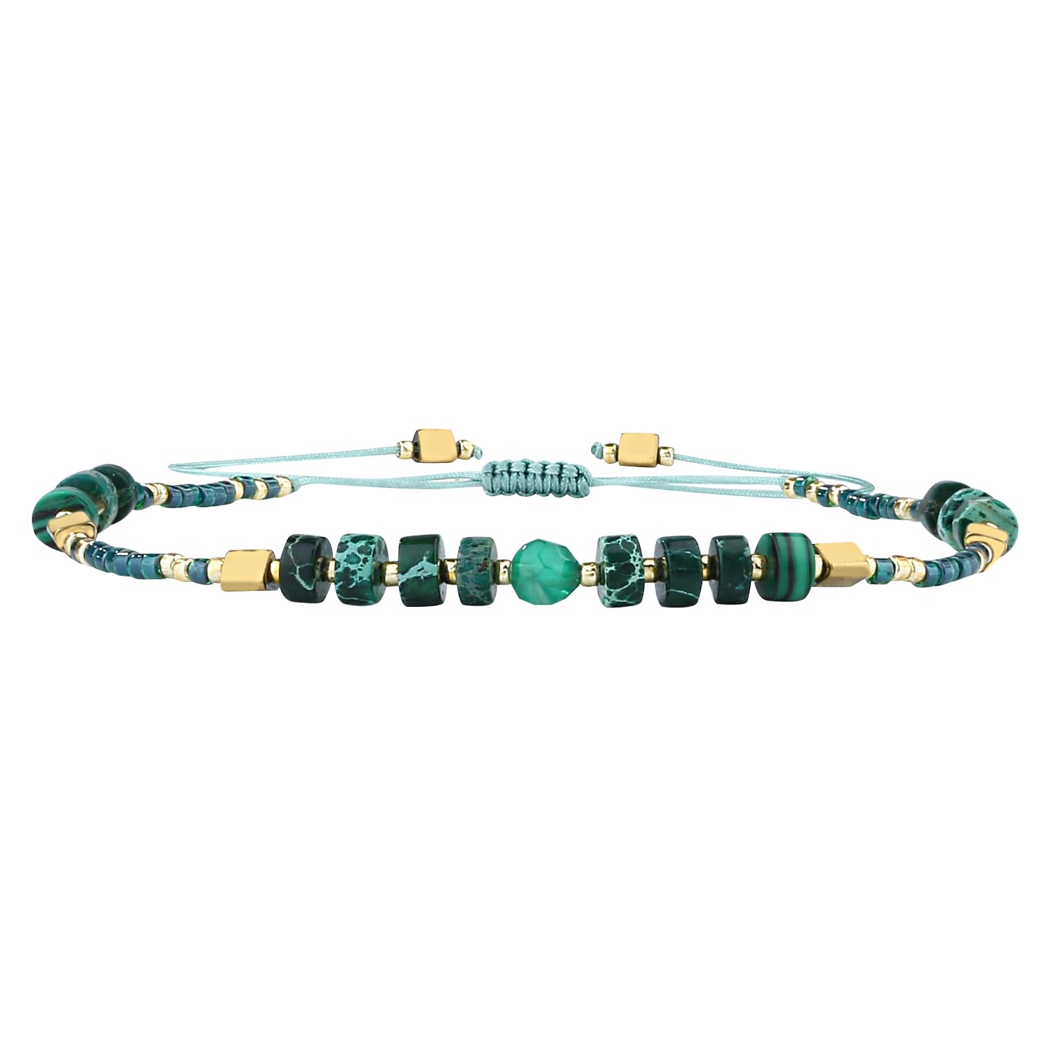 KELITCH Seed Beaded Friendship Bracelets Thin Rope Bracelets Women Fashion Handmade Jewelry (Bling Green J)