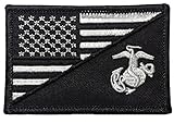American USA Flag / Marine Corps EGA USMC Sew on Iron on Embroidered Applique Patch - Black & White (IRON-USAF-HALF-USMC-BKWH)