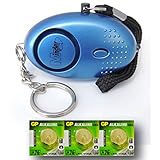 Metallic Blue Mini Minder Key Ring Personal Attack Rape Alarm 140db with Flashlight + Spare Battery Set - Secured by Design Approved (UK Police Preferred Specification)