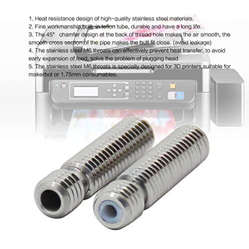 Dalkeyie M6x30mm Teflon Nozzle Throat Extruder for MK8 Tube Makerbot 1.75mm Consumable 3D Printer Parts Stainless Steel Pipe Filament