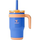 REDUCE 14 Oz Coldee Kids Tumbler with Lid and Straw - Coldee Insulated Travel Mug - Spill-Proof, Sweatproof Stainless Steel, BPA-Free - Includes Handle, Reusable Silicone Straw - Touchdown Blue