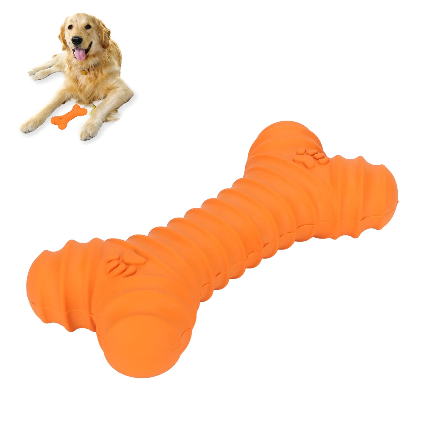 Qcwwy Squeaky Dog Toy Bone Shape, Indestructible Dog Chew Toys Natural Rubber Dog Interactive Dog Toys Dog Squeak Toys for Large Dogs Aggressive Chewers (Orange)
