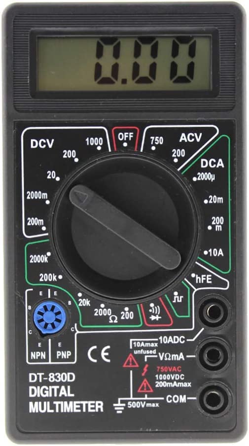 DT-830D Digital Multimeter DC AC Voltage Ampere Ohm Tester Buzzer LCD Overload Protection for Beginners