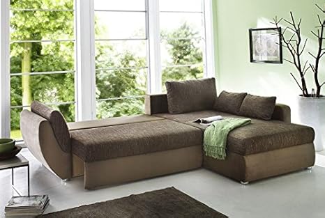 Sofá Tifon 272 x 200 cm, tela de microfibra marrón lava, función ...