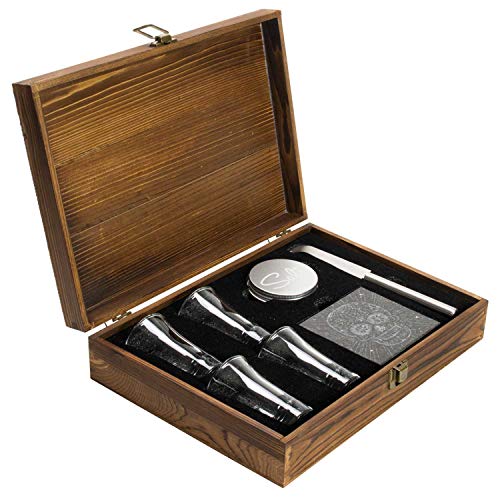 Atterstone Tequila Box Set Featuring 4 Premium Shot Glasses, Garnish Knife, Salt Tin with Lid, Candy Skull Themed Wooden Box and Coaster | Perfect for Mexican Themed Parties, Holiday Gifts - Thumbnail 3