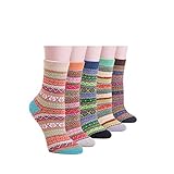 YOMORES Women Socks 5 Pack Vintage Style Cotton Knitting Wool Warm Winter Fall Crew Socks