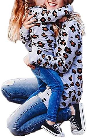 Mommy Me Matching Leopard Print T Shirt Long Sleeve Round Neck Family Matching Blouse Tops