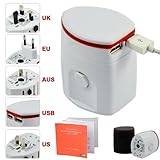 First2savvv white Luxury Universal Worldwide Travel Power Adaptor and USB Charger - African / European / American / Australian / Holiday Plug Adapter - Covers Over 150 Countries for Bush MyTablet2 8 Inch 8GB Tablet