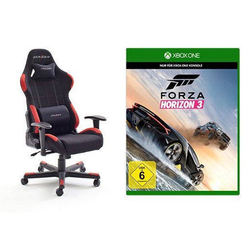 DX Racer1 Gaming Stuhl 78 x 124-134 x 52 cm, Stoffbezug schwarz / rot + Forza Horizon 3