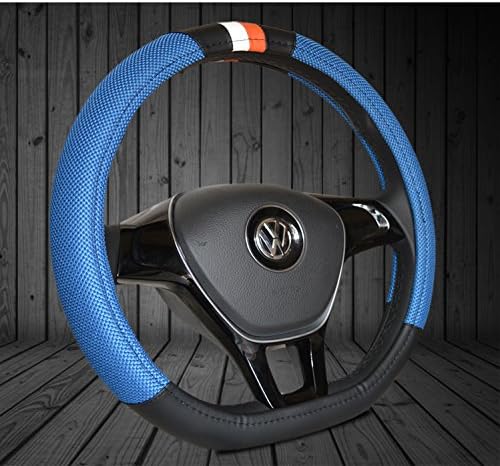 Blue D ring Shape Steering Wheel Cover Leather Ice Silk Auto for VW Volkswagen New Lavida Santana Jetta 15"
