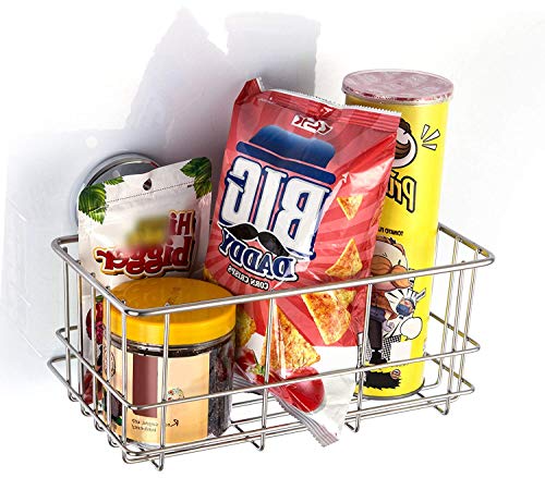 Slideep Vacuum Suction Cups Shower Caddy, Bathroom Storage Basket, Deep Bath Shampoo Conditioner Sponge Holder, Kitchen Storage Organizer, Stainless Steel Shelf-Set of 2 - Thumbnail 3