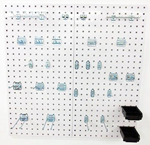 Triton Products LB18-CK 2 LocBoard Square Hole Pegboards 18-Inch W by 36-Inch H by 9/16-Inch D Steel with 30 pc, LocHook Assortment and Hanging Bin System