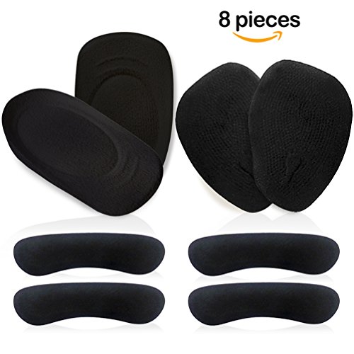 High Heel Pads & High Heel Inserts for Women with 8pcs Heel Grips, High Heel Cushion and Ball of Foot Insoles,Anti Slip Heel Heel Cushion for Shoes too Big and Blister Prevention (Black)