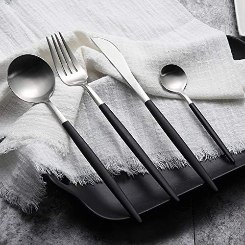 Awareisn Silverware 4 Piece Stainless Steel Flatware Set Including Fork Spoons Knife Tableware (Black+Sliver)