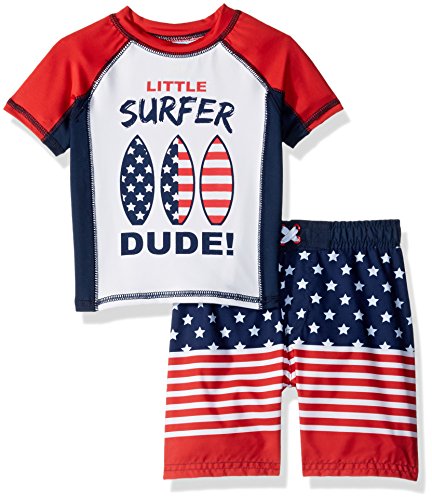 Baby Buns Baby Boys Two Piece Surf USA Rashguard Swimsuit Set, Multi, 18M
