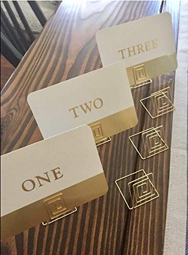 CB Accessories Set of 20 Wire Place Card Holder Stands with White Cards for Weddings, Dinner Parties, Table Top Numbers, Food Signs (Gold) - Thumbnail 6