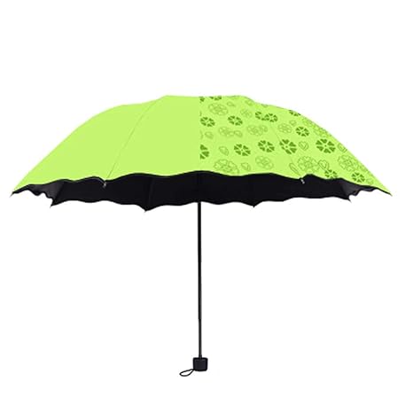 3 Fold Travel Umbrella for Men and Women, Compact Umbrellas for Rain, Wind and Sun (Blossoms When Wet - Manual Closure) (Fluorescent Green)