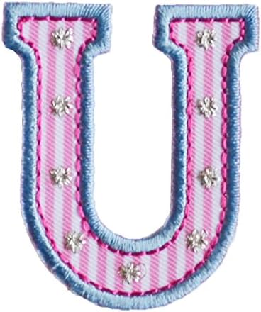 TrickyBoo Iron-On Letter Patch Craft Applique U Pink Blue 5Cm for Fabric Names Crafts Jeans Clothing to Iron On Mend Clothes Room Nursery Boy Girl Children Child Kids Toddler Gift Baby Birth Christe