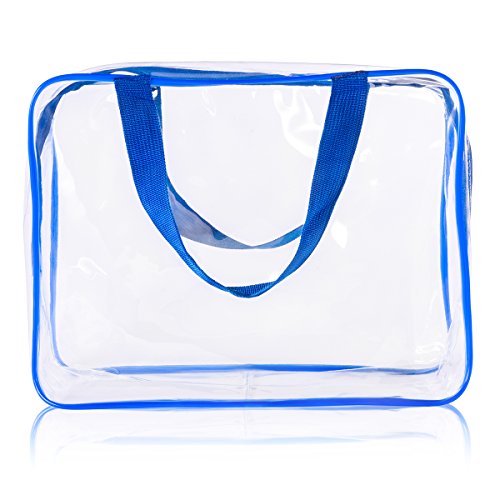 3Pcs Clear PVC Travel Toiletry Bag Set, Zipper Cosmetic Make Up Case, Waterproof Diaper Bag for Baby Extra Wet and Dry Cloth, Transparent Pouch, Craft Supplies, Beach Pool Bag Packing Organizer Blue