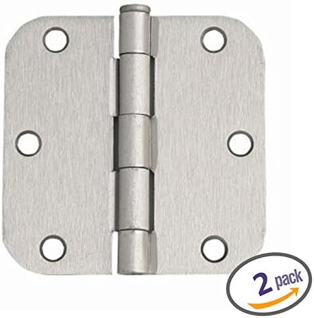 Dynasty Hardware 3-1/2" Door Hinges 5/8" Radius Corner, Satin Nickel (2 Pack)