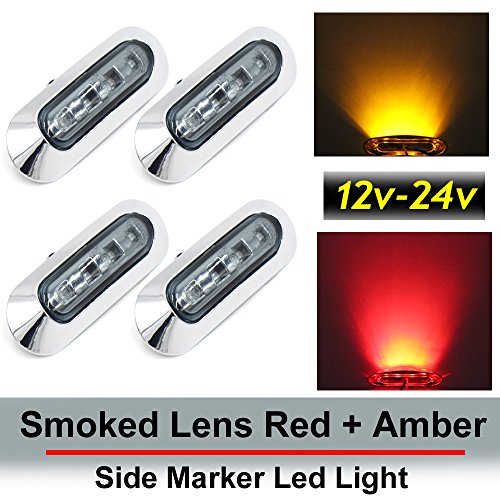 4 pcs TMH 3.6″ submersible 4 LED Smoked lens Red & Amber Side Led Marker ( 2 + 2 ) 10-30v DC , Truck Trailer marker lights, Marker light amber, Rear side marker light, Boat Cab RV
