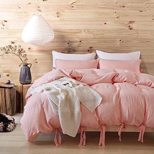 DuShow Pink 3 Pieces Solid Color Washed Cotton Hotel Collection Luxury Soft Brushed 1800 Series Microfiber Duvet Cover Set - Hypoallergenic King Size