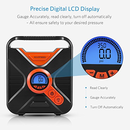 Alloyseed Portable Tire Inflator, Digital Air Compressor Pump Auto to Gauge and Shut Off, 12V DC 150 PSI Tire Pump with Emergency LED Lights for Car, Truck, Vehicle, Bicycle RV and Inflatables