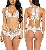 Avidlove Sexy Bra and Panty Set Lace Lingerie Babydoll 2 piece outfits White S