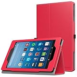 MoKo Case for All-New Amazon Fire HD 8 Tablet (7th Generation, 2017 Release Only) - Slim Folding Stand Cover for Fire HD 8, RED (with Auto Wake / Sleep)