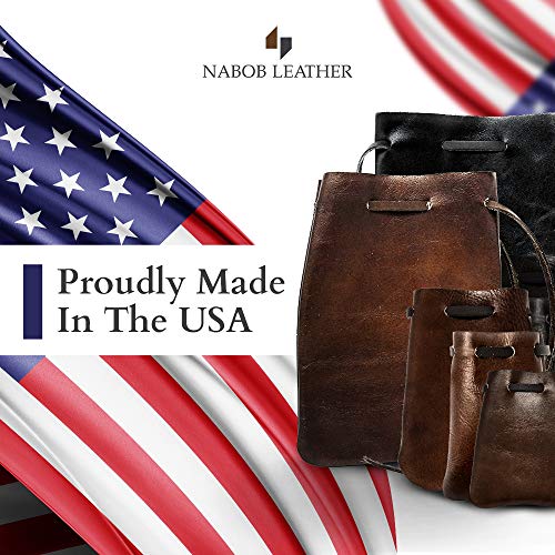 Leather Drawstring Pouch, Coin Bag, Medicine Tobacco Pouch Medieval Reenactment Made in U.S.A. by Nabob Leather (Medium 5 ¾" L x 4 ¼" W - Black)