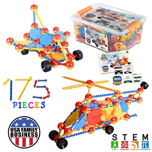 Kids Education Construction--Connecting Building Toys for Kids, 175 Piece Construction Toys for Boys and Girls Ages 3 4 5 6 7 8 9 10 Years Old Best Engineering Click Interlocking Toys (175-PCs)