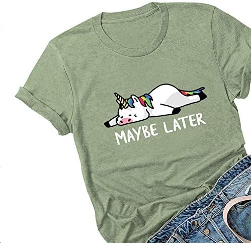 Women's Tshirt Funny Lazy Maybe Later Sleeping Unicorn Cartoon Print Graphic Gift Tees Tops