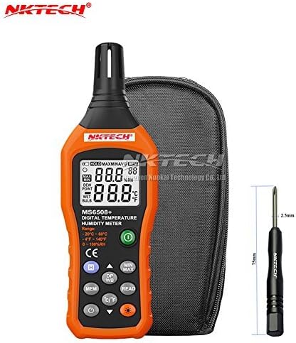NKTECH MS6508+ Digital Temperature Humidity Meter Thermometer Hygrometer LCD Backlit Gauge Indicator Electronic Weather Station Barometer Dew Point Wet Bulb Ambient Temperature